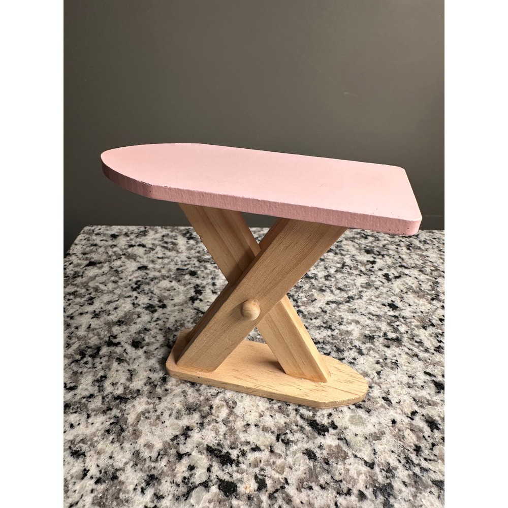 Mini Wooden Ironing Board Pink‎ Tabletop Dollhouse Toy Play Accessory